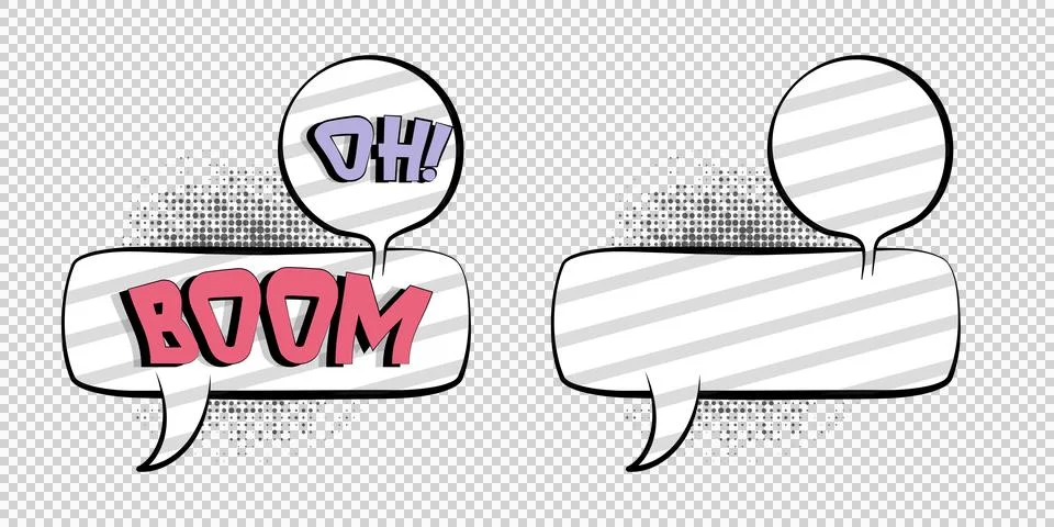 Comic speech bubbles with text and blank for dialogue and conversation on w.. Stock Illustration