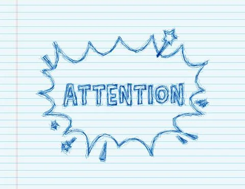 Comic speech bubbles with text attention. sketch icon. Symbol, sticker tag Illustrazione stock