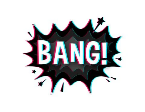 Comic speech bubbles with text Bang. Glitch icon. Symbol, sticker tag, special Stock Illustration