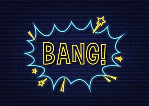 Comic speech bubbles with text Bang. Neon icon. Symbol, sticker tag, special Stock-Illustration