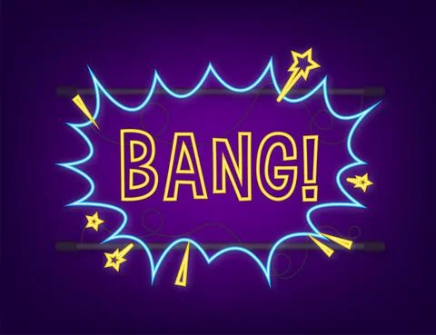 Comic speech bubbles with text Bang. Neon icon. Symbol, sticker tag, special Stock Illustration