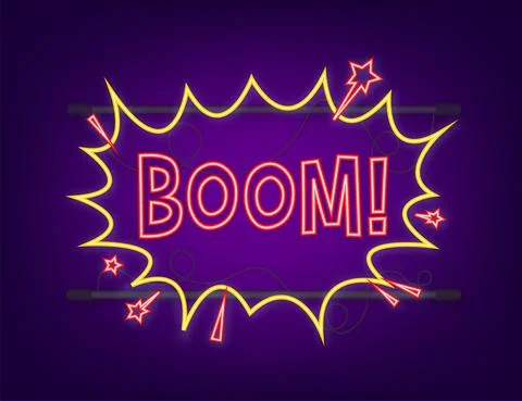 Comic speech bubbles with text Boom. Neon icon. Symbol, sticker tag, special Stock Illustration