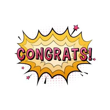 Comic speech bubbles with text congrats. Vintage cartoon illustration. Symbol Illustrazione stock