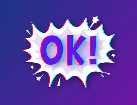 Comic speech bubbles with text Ok. Glitch icon. Symbol, sticker tag, special Illustrazione stock