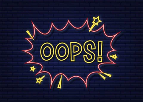 Comic speech bubbles with text oops. Neon icon. Symbol, sticker tag, special Stock Illustration