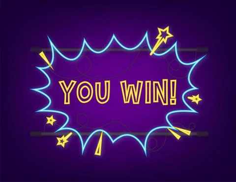 Comic speech bubbles with text You win. Neon icon. Symbol, sticker tag, special Illustrazione stock