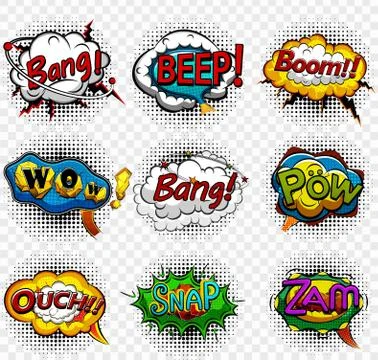 Comic speech bubbles on transparent background Stock Illustration