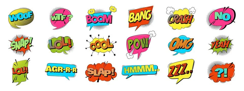 Comic speech bubbles in trendy retro style Stock Illustration