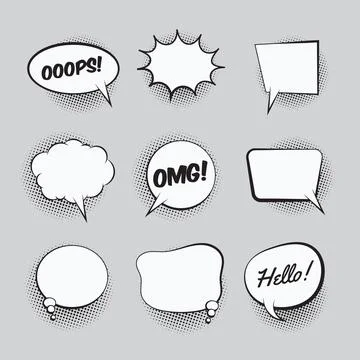 Comic speech bubbles in various shapes Stock Illustration