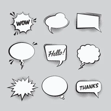 Comic speech bubbles in various shapes Stock Illustration