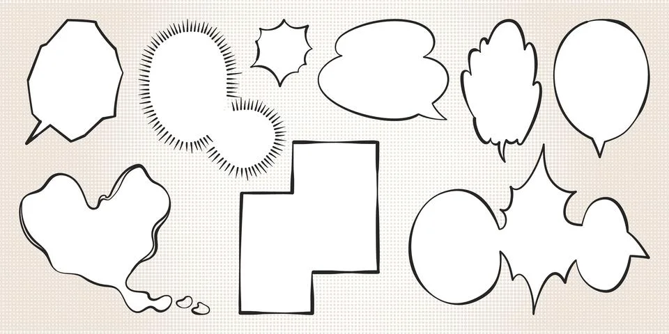 Comic speech bubbles in various shapes and forms Stock Illustration