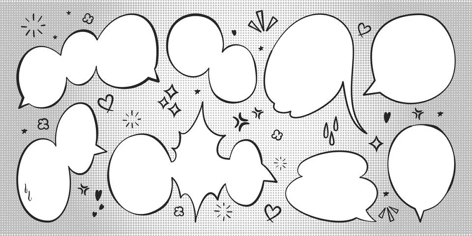 Comic speech bubbles in various shapes and forms Stock Illustration