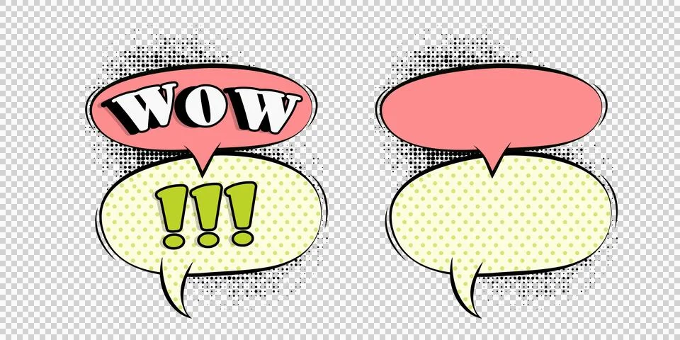 Comic speech bubbles with wow exclamation marks on white background  pop ar.. Stock Illustration