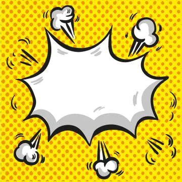 Comic speech cloud with explosion and rays on halftone yellow background Stock Illustration