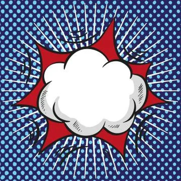 Comic speech cloud with red explosion and rays on halftone background Stock Illustration