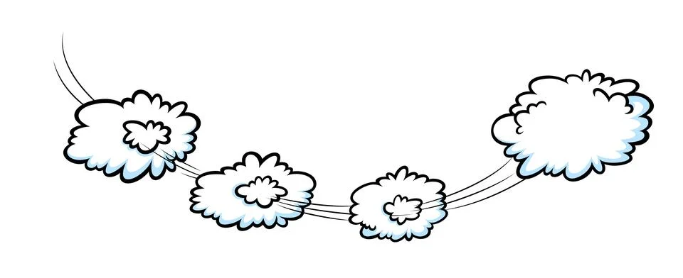 Comic speed effect with clouds. Comic clouds with motion trail lines. Vector Stock Illustration