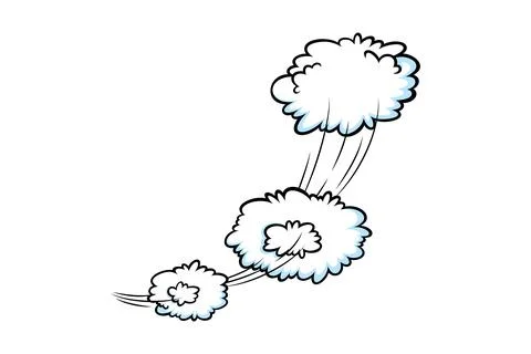 Comic speed effect with clouds. Comic clouds with motion trail lines. Vector Stock Illustration