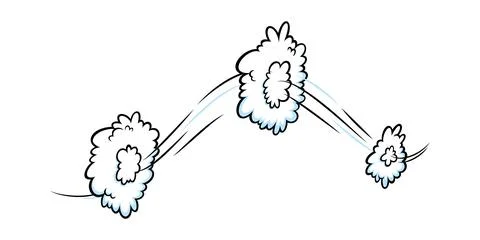 Comic speed effect with clouds. Comic clouds with motion trail lines. Vector Stock Illustration