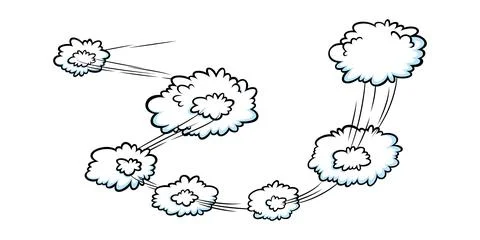 Comic speed effect with clouds. Comic clouds with motion trail lines. Vector Illustrazione stock