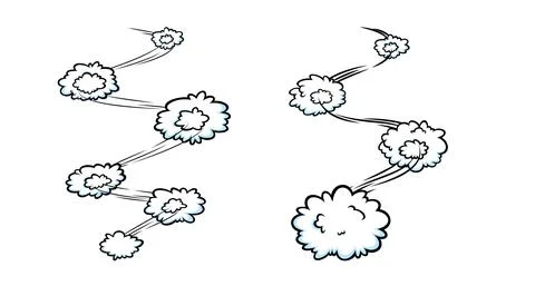 Comic speed effect with clouds. Comic clouds with motion trail lines. Vector Stock Illustration