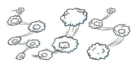 Comic speed effect with clouds. Comic clouds with motion trail lines. Vector Stock Illustration