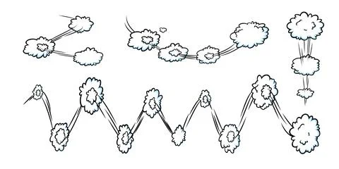 Comic speed effect with clouds. Comic clouds with motion trail lines. Vector Stock Illustration