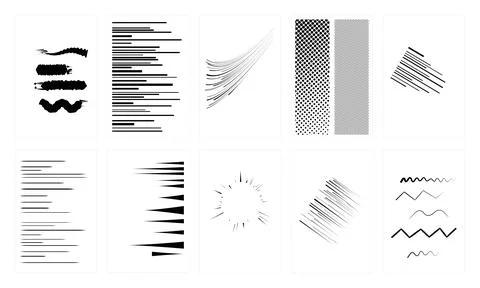 Comic speed line set featuring halftone patterns and action effects for cre.. Stock Illustration