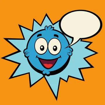Comic Splash Blue Monster Character with Chat Bubble 스톡 일러스트