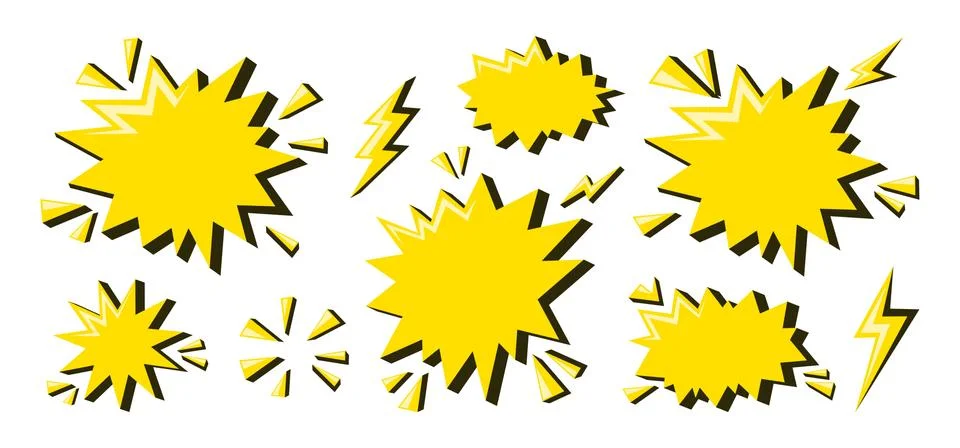 Comic star speech bubbles. Yellow comic style frames set. Vector illustration Stock Illustration