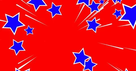 Comic stars with outline, space for text, blue, red, white Stock Illustration
