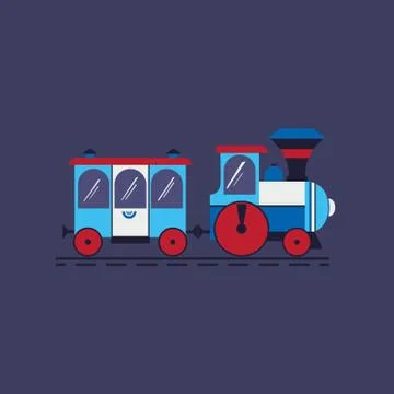 Comic steam train flat color vector icon Stock Illustration