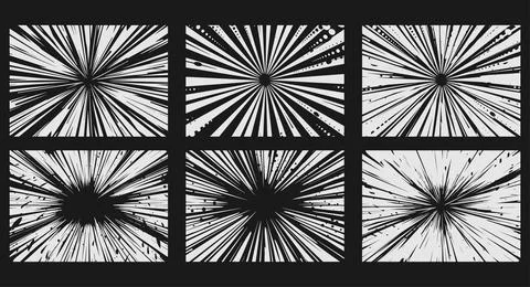 Comic strip black burst vector set illustration. Abstract cartoon design sp.. Ilustración de archivo