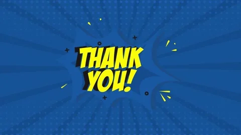 A comic strip cartoon animation, with the word Thank you appearing. Blue and Stock Footage 195825013