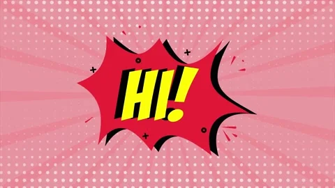 A comic strip cartoon animation, with the word Hi appearing. Red and halftone Stock Footage 195825260