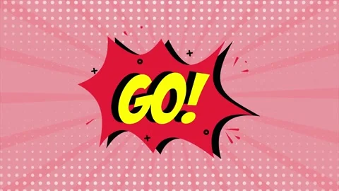 A comic strip cartoon animation, with the word Go appearing. Red and halftone Stock Footage 195825413
