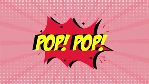 A comic strip cartoon animation, with the word Pop Pop appearing. Red and Stock Footage 195825730