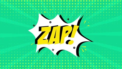 A comic strip cartoon animation, with the word Zap appearing. Green and halftone Stock Footage