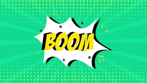 A comic strip cartoon animation, with the word Boom appearing. Green and Stock Footage 195826008