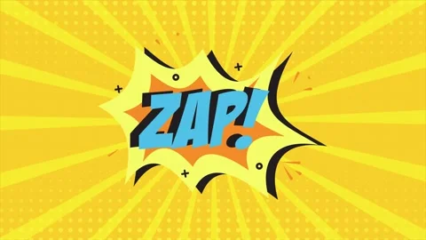 A comic strip cartoon animation, with the word Zap appearing. Yellow and Stock Footage 195826705
