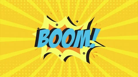 A comic strip cartoon animation, with the word Boom appearing. Yellow and Stock Footage 195826744
