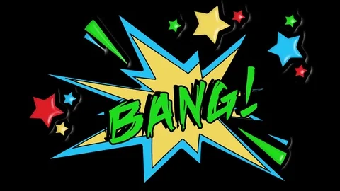Comic strip speech bubble cartoon animation, with the message bang. Green text Video stock 85386268