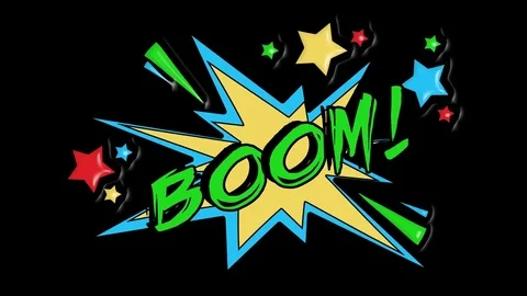 Comic strip speech bubble cartoon animation, with the message boom. Green text Video stock 85386285