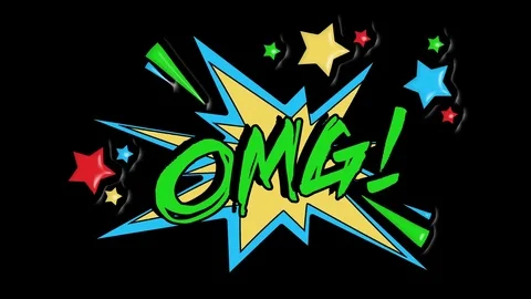 Comic strip speech bubble cartoon animation, with the message omg. Green text Video stock 85386427