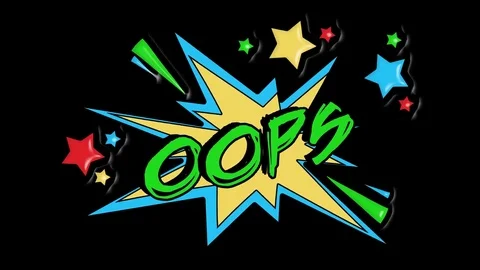 Comic strip speech bubble cartoon animation, with the message oops. Green text Stock Footage 85386445