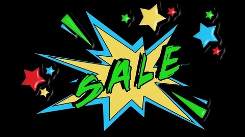 Comic strip speech bubble cartoon animation, with the message sale. Green text Video stock 85386512