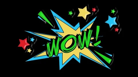 Comic strip speech bubble cartoon animation, with the message wow. Green text Stock Footage 85386582