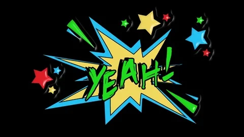 Comic strip speech bubble cartoon animation, with the message yeah. Green text Video stock 85386617