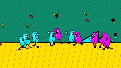 Comic Style Animated Bean Characters Fighting In A Street Brawl Parody Stockbeeldmateriaal 341366277