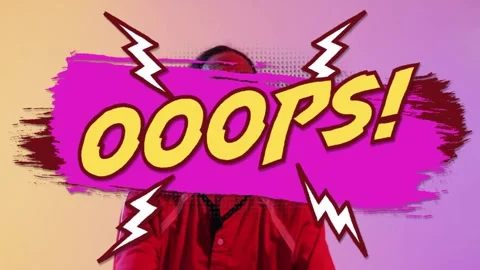 Comic-style animation with Ooops! text and lightning bolts on colorful Stock Footage 327447758