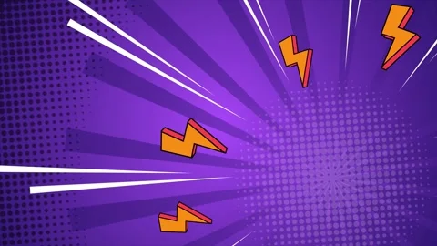 Comic style background with dynamic bold lightning strike on purple background Stock Footage 293038770